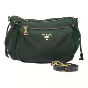Authentic Prada Shoulder Bag Nylon Shoulder Bag Olive